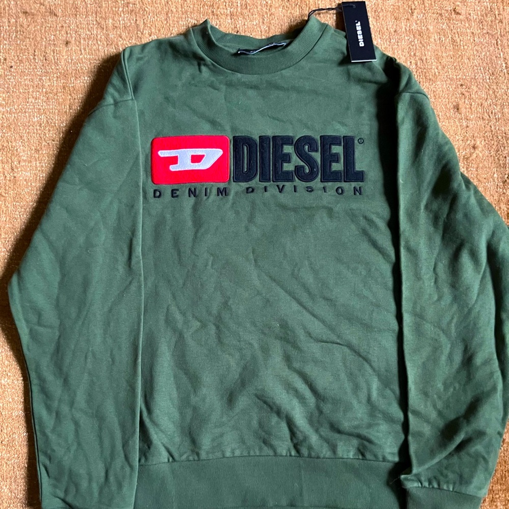 Diesel Olive Green Logo Crewneck Sweater